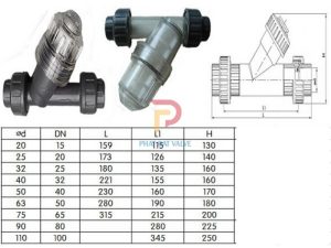 lọc chữ Y PVC, Y lọc D50, Y lọc nhựa, van công nghiệp, Van Phát Đạt