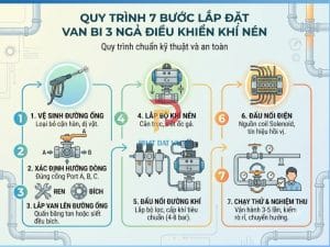 Quy trình lắp đặt van bi 3 ngả điều khiển khí nén